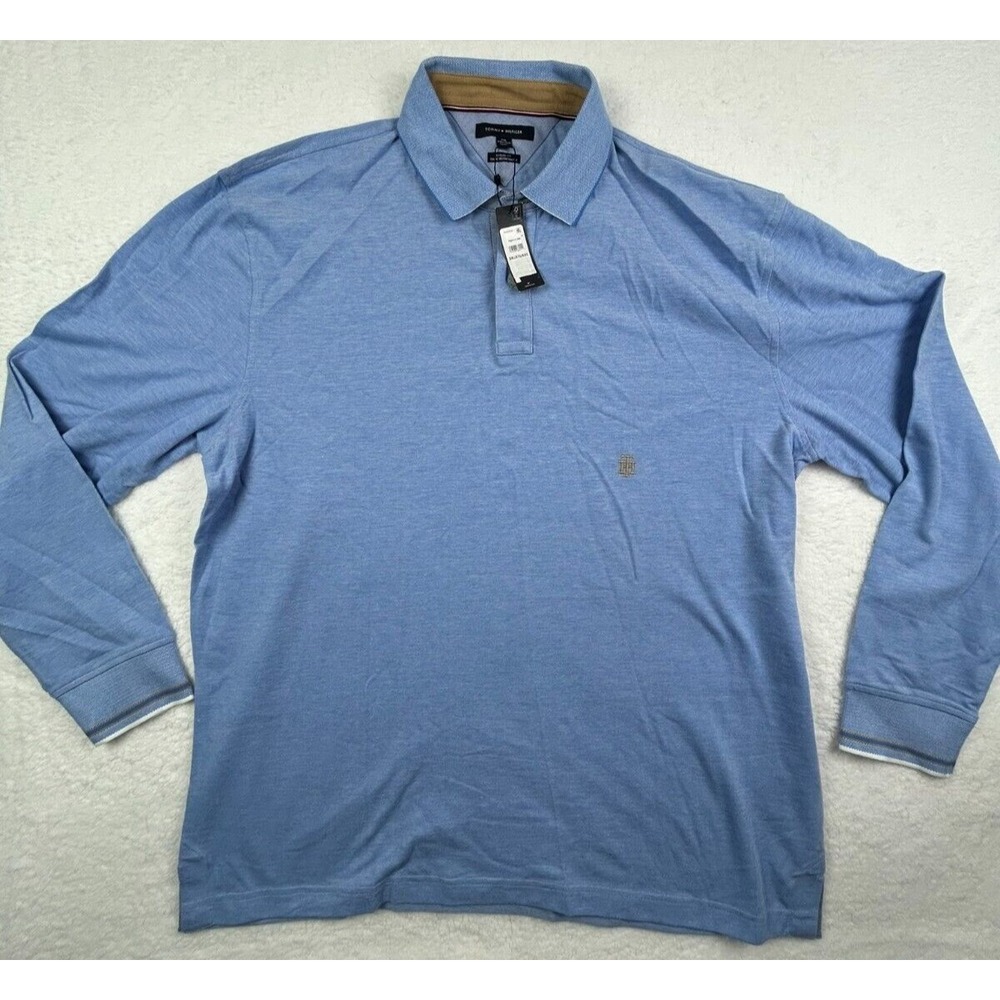 New Men's Tommy Hilfiger Size XXL Long Sleeve Polo Shirt Blue Pullover